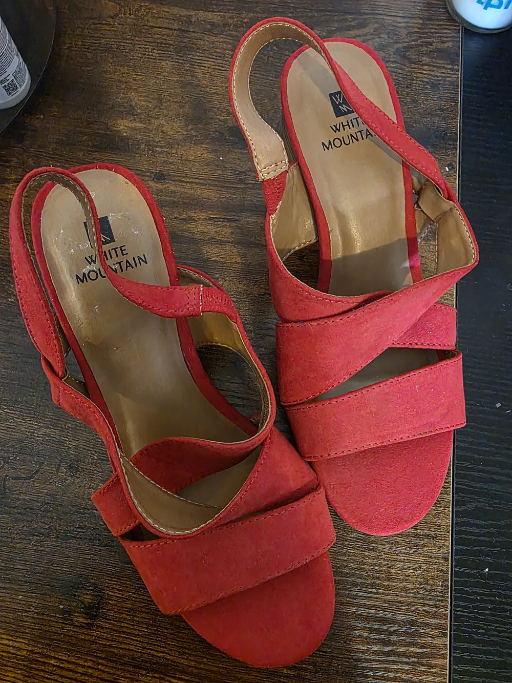 White Mountain Red Suede Crisscross Slingback Sandals